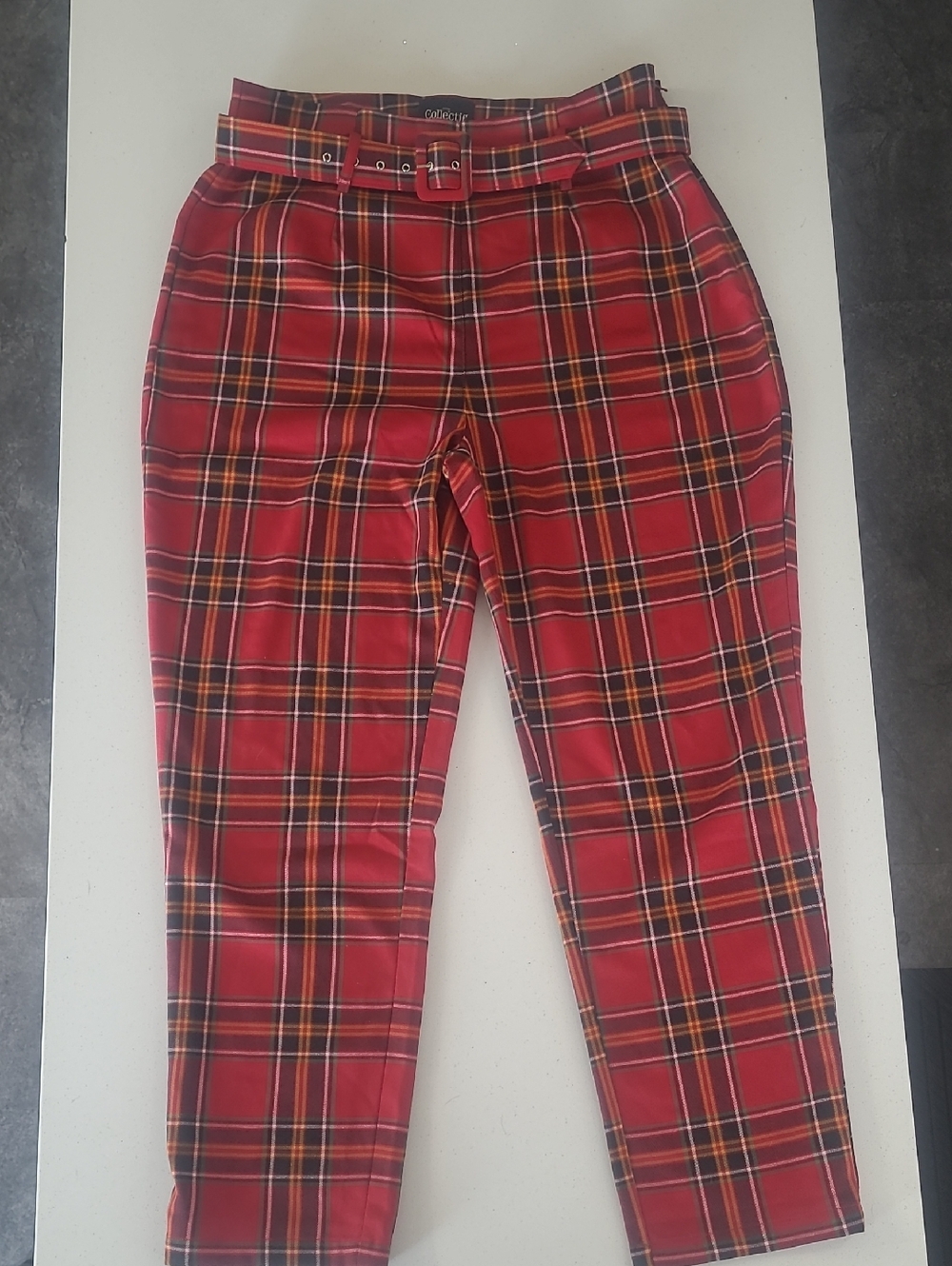 Collectif Red Plaid Pants with Belt